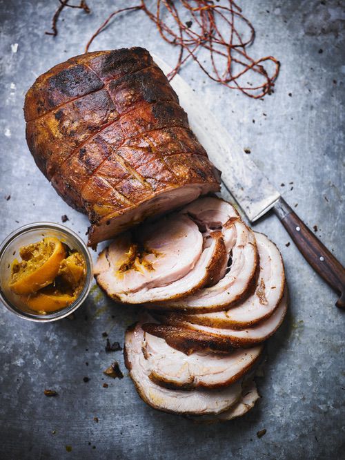 Rotisserie pork roast with bitter orange glaze