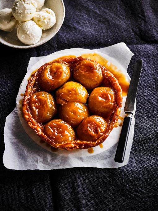 Apple tarte tatin and smoked milk ice cream